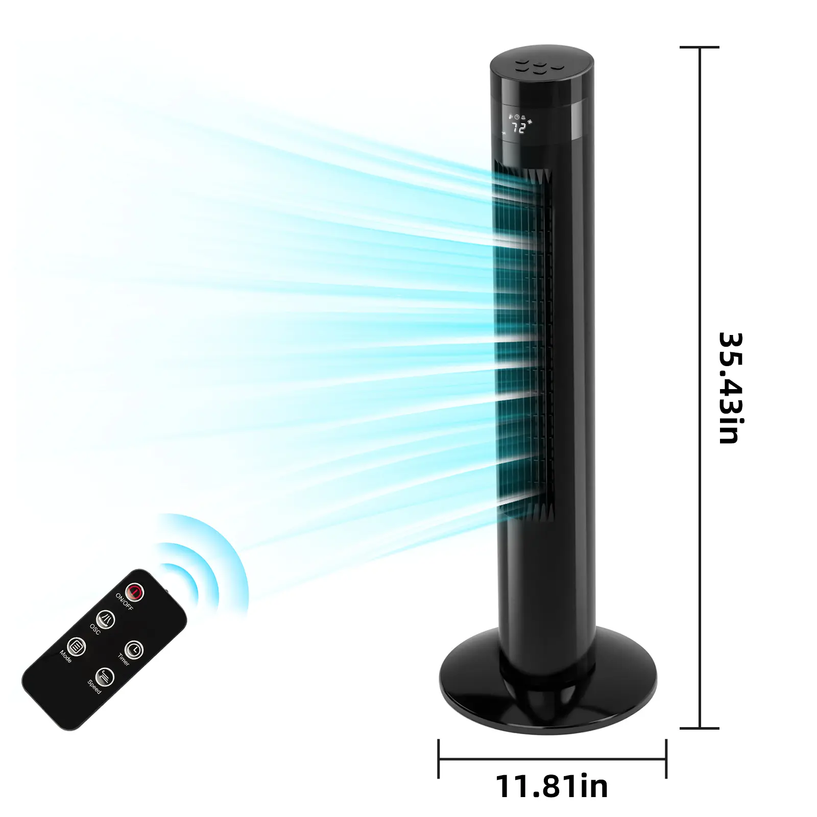 Tower Fan - Bladeless, Remote Control, 85° Oscillation