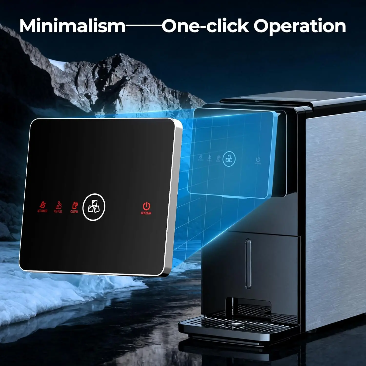Countertop Nugget Ice Maker 24lbs/Day Self-Cleaning Sonic Ice Maker 1.8L Water Tank Touch Screen Auto Ice Drop for Home Office Kitchen