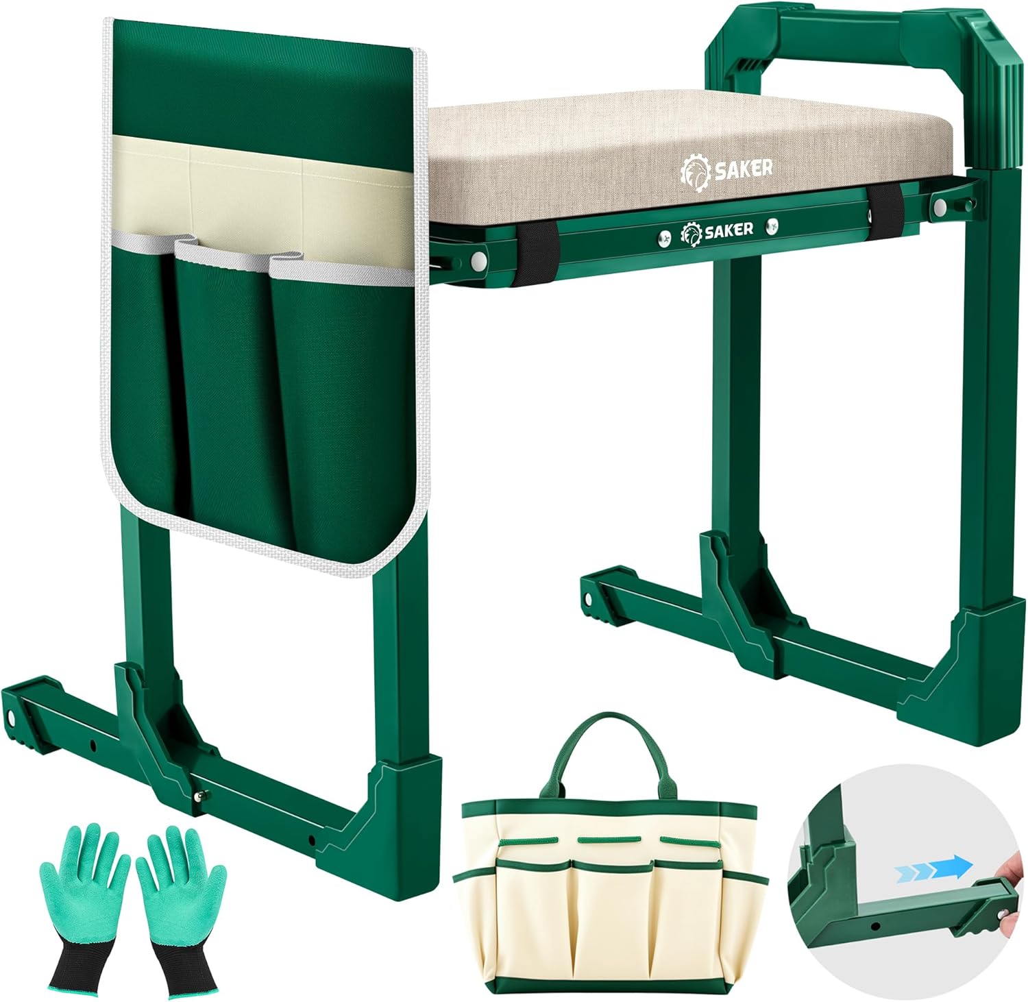 Garden Kneeler and Seat Foldable Gardening Stool with Extendable Legs & Thickened Pad, Tool/Storage Bag, Heavy Duty 400lbs Support for Elderly, Gardening, Outdoor Use