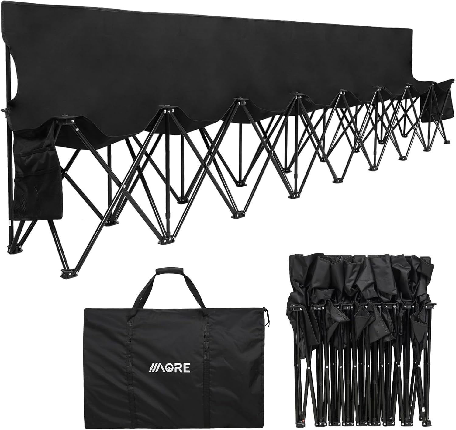 Portable Folding Sideline Bench – 8-Seat Outdoor Team Bench with Backrest & Carry Bag for Sports, Camping & Fishing, Blue