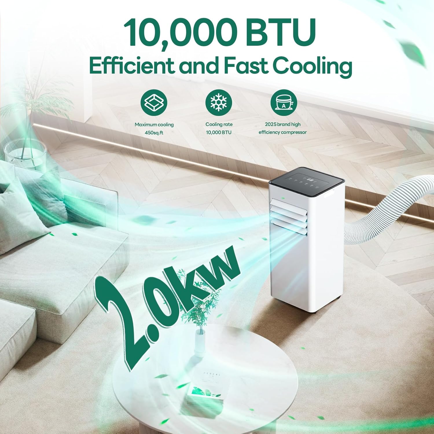 Portable Air Conditioner – 4-in-1 AC, Dehumidifier & Fan, Quiet, Remote Control, Sleep Mode, 24H Timer, for Rooms up to 450 sq.ft