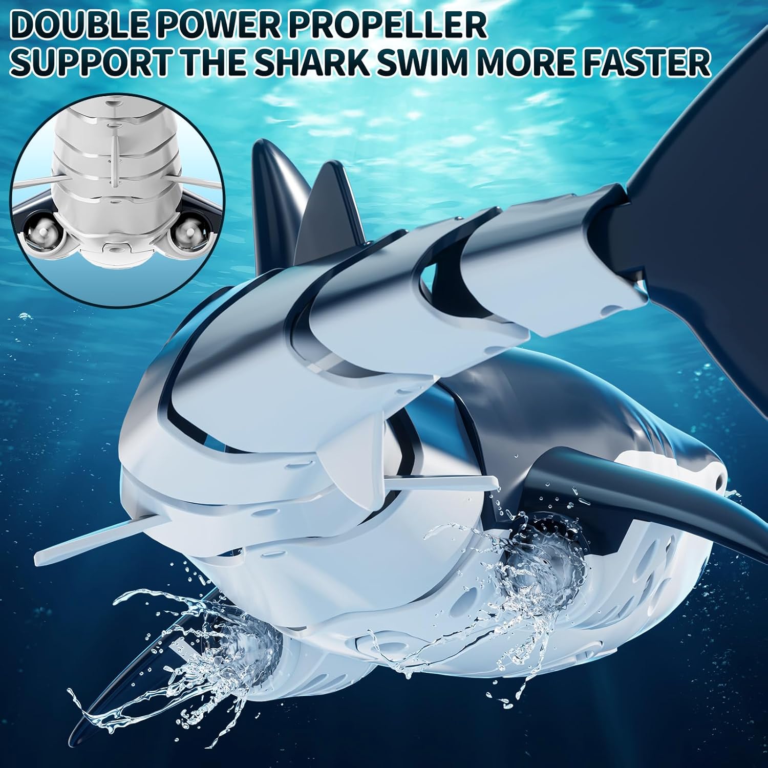 2.4GHz Remote Control Shark Toys for Boys,1:18 Scale High Simulation Shark Toys with Light & Spray, RC Sharks for Pools & Lakes, Toy Shark Boat Gift for 6 7 8 9 10 Year Old Kids Boys Girls
