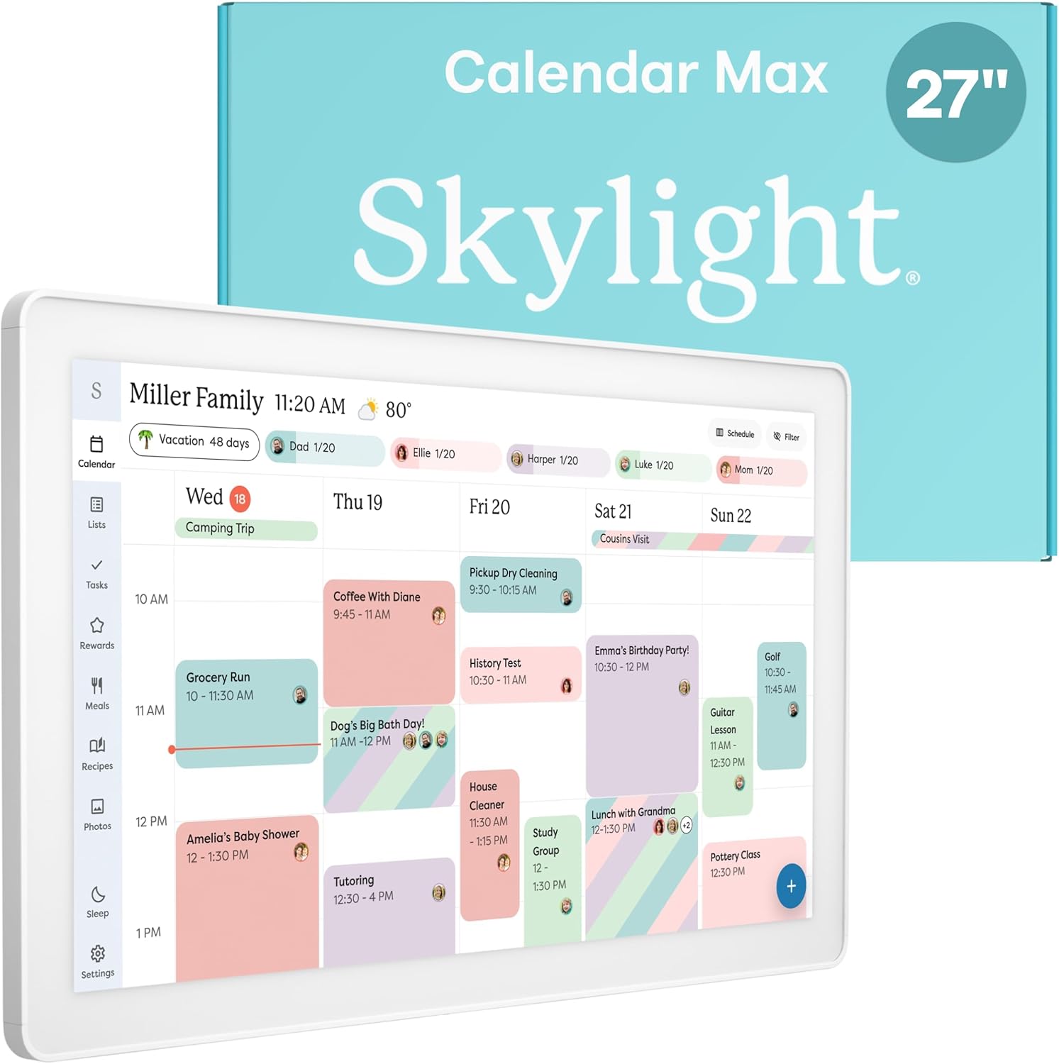 27-Inch Smart Digital Calendar & Chore Chart, Family Organizer with Interactive