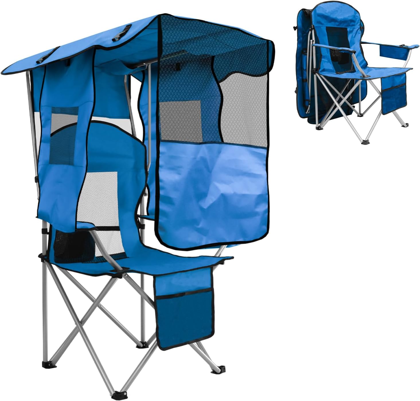 Camping Chair with Canopy Shade Portable Folding Beach Chairs with Cooler, Mesh Backrest, Cup Holder, and Pocket for Camping, Fishing, Beach, and Sports
