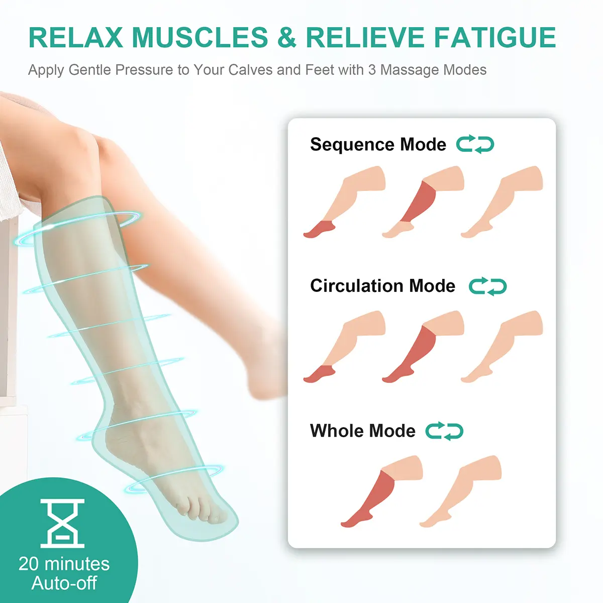 Air Compression Leg Massager Black Calf & Foot Massager Adjustable Massage Boots for Home Office Use with 3 Modes & 2 Timers Comfort Gifts for Mom Dad - Relaxing