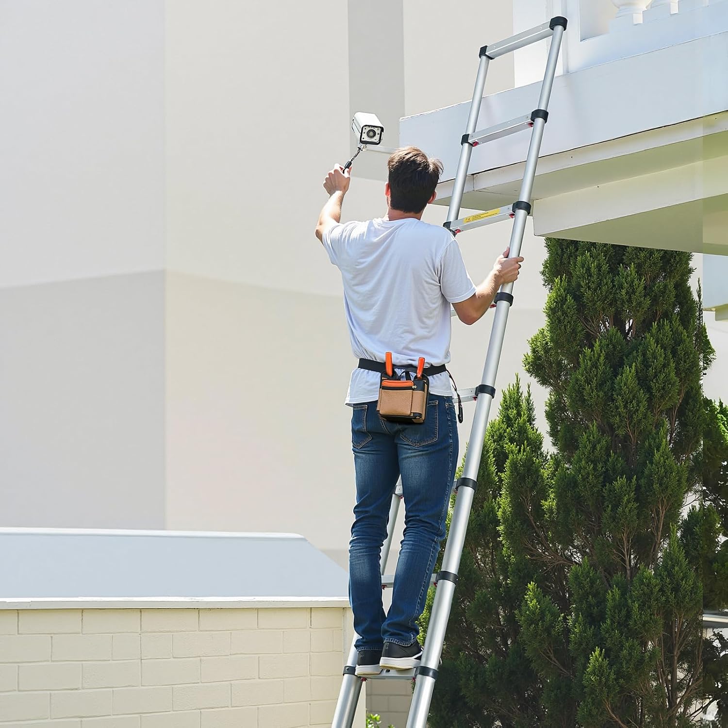 Telescoping Extension Ladder – Multi-Button Retractable, 400 lbs Capacity, Non-Slip Feet, Portable & Compact for Home & RV