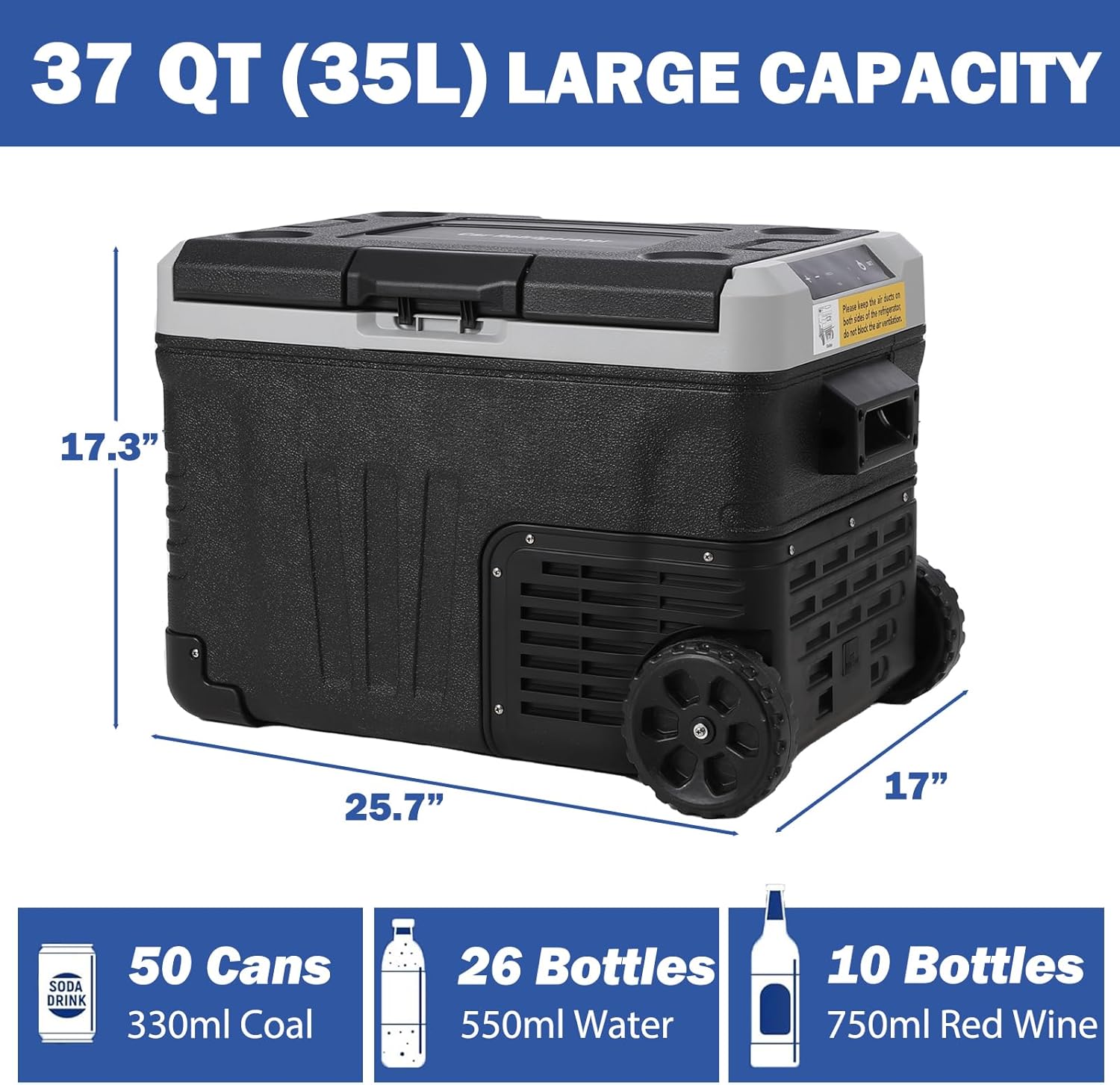 12 Volt Refrigerator, 37QT(35L) 12V Car Refrigerator, Portable Fridge Freezer Electric Cooler Dual Zone