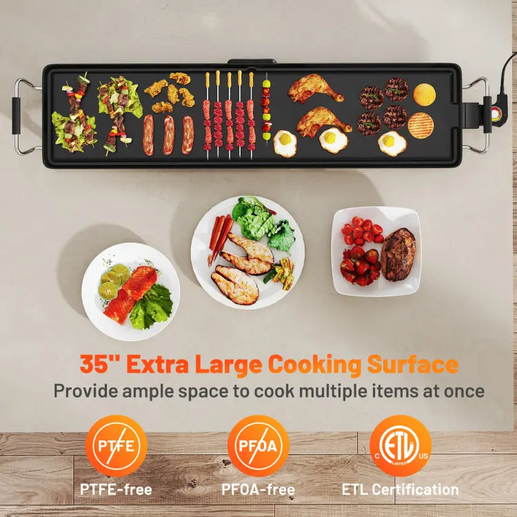 Electric Smokeless Griddle Grill – Adjustable Temperature, Nonstick Cooking Surface for Indoor & Outdoor BBQ Parties