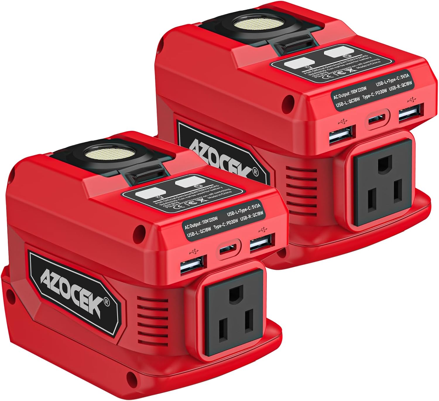 220W Power Inverter Compatible with 20V Battery(Battery not Included), DC 20V to AC 110V, 2 USB Ports & 1 Type-C Fast Charging, 400LM LED Work Light