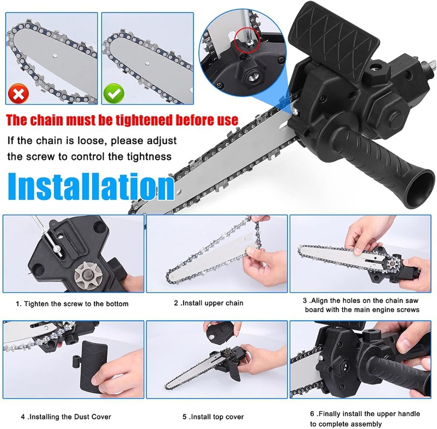 Pro-Grade Electric Drill to Chainsaw Adapter with Auxiliary Handle