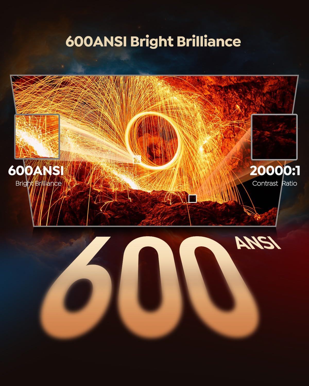 Smart 4K Outdoor Projector with WiFi & Bluetooth, Built-in Apps, Dolby Audio & Auto Focus