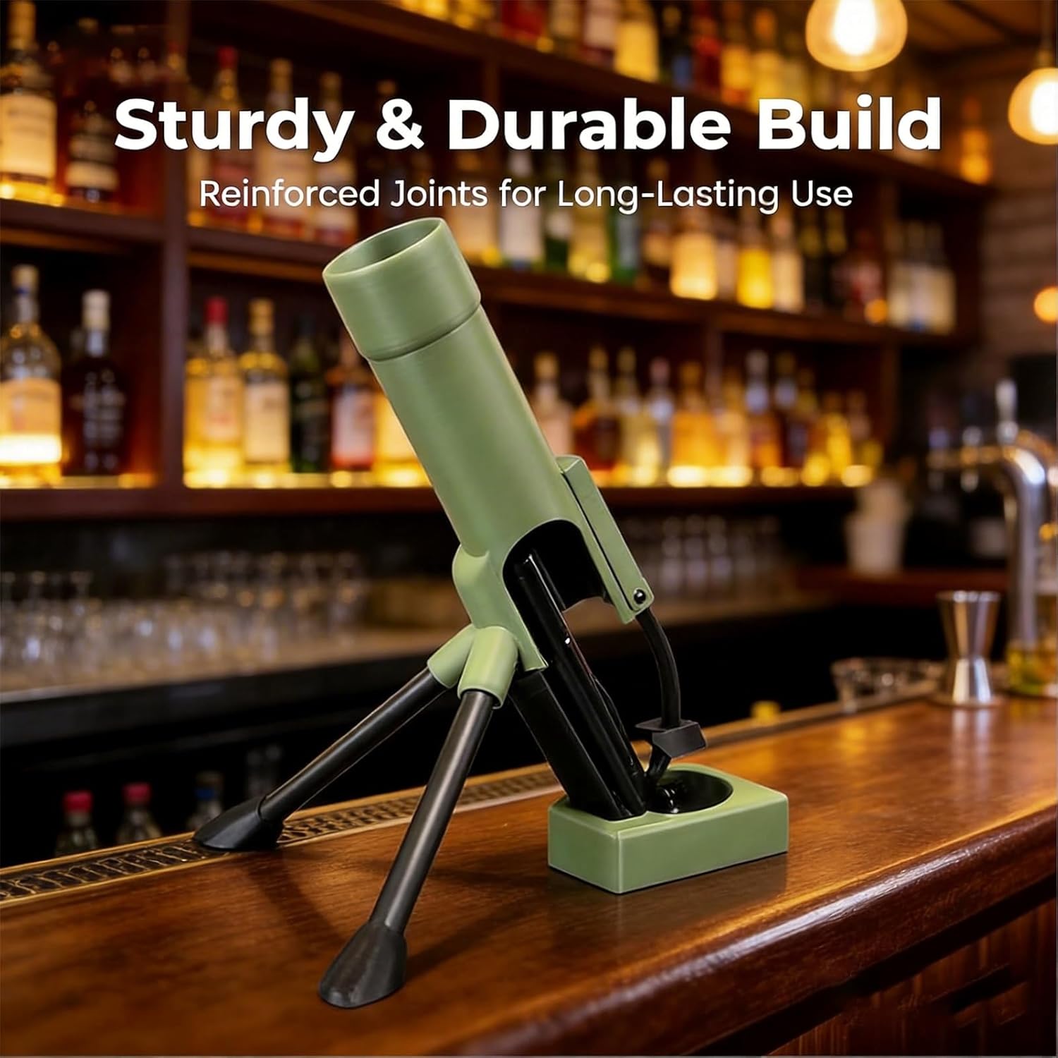 Beer Bottle Mortar Bottle Opener, 51mm Mortar Beer Bottle Opener Heavy-Duty Tactical Cap Launcher Hands-Free Push Down Opener Men's Exclusive Space for Home Bar Desk Decor