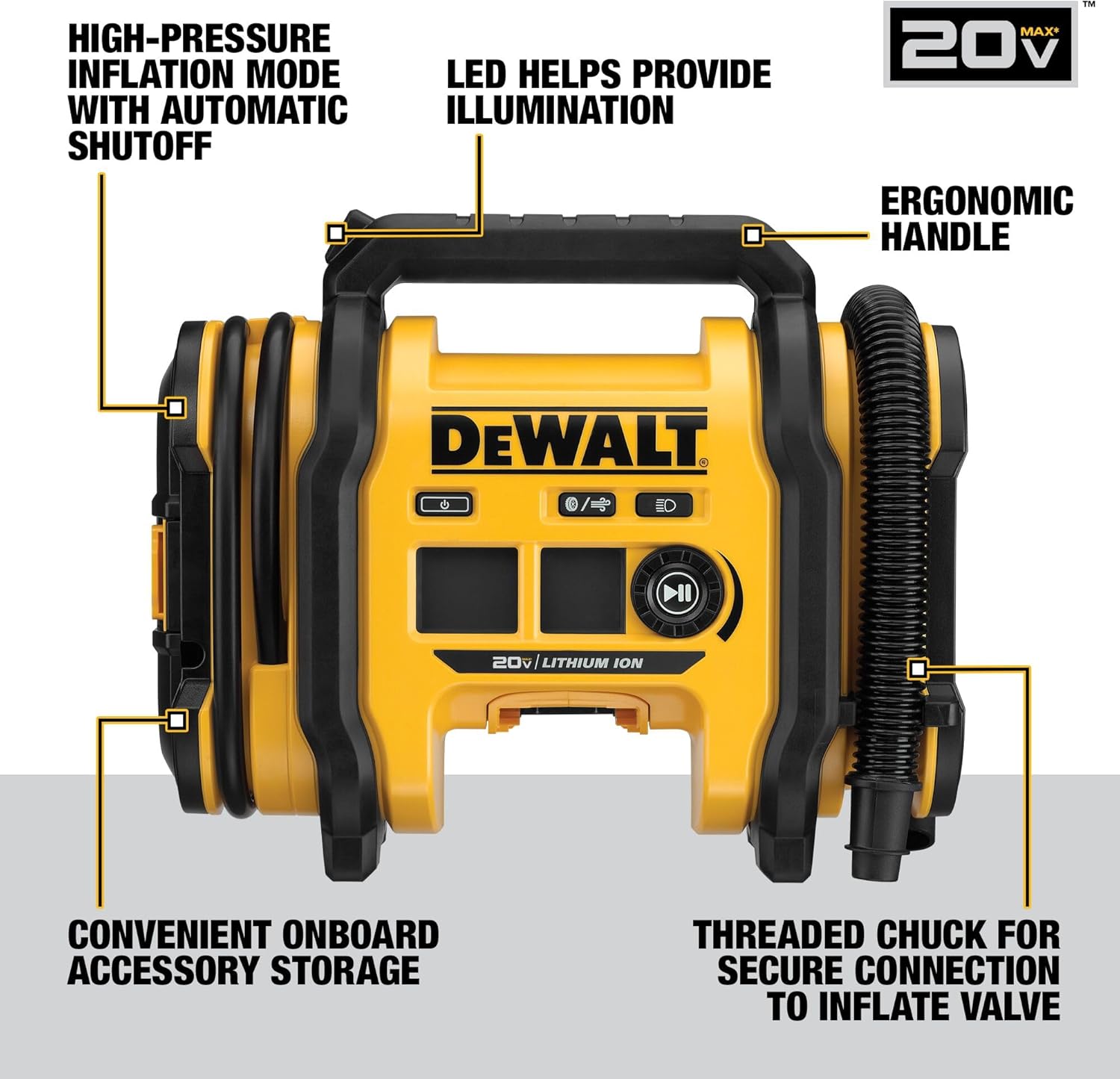 Tire Inflator Portable Air Compressor 20V MAX, Car Air Pump with Automatic Shut Off, LED Light, Tool Only