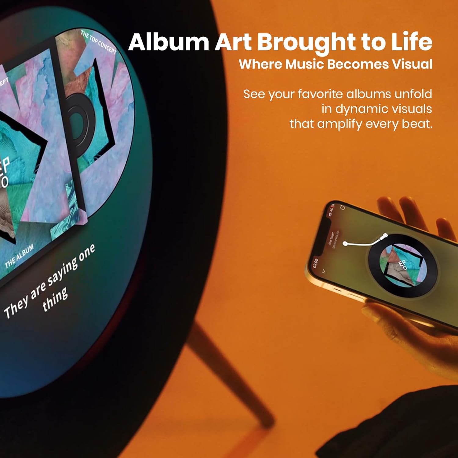 R1 Vinyl-Style Bluetooth Speaker – 2.1 Hi-Fi Stereo, Dynamic Album Art, Wi-Fi & Bluetooth for Home Audio