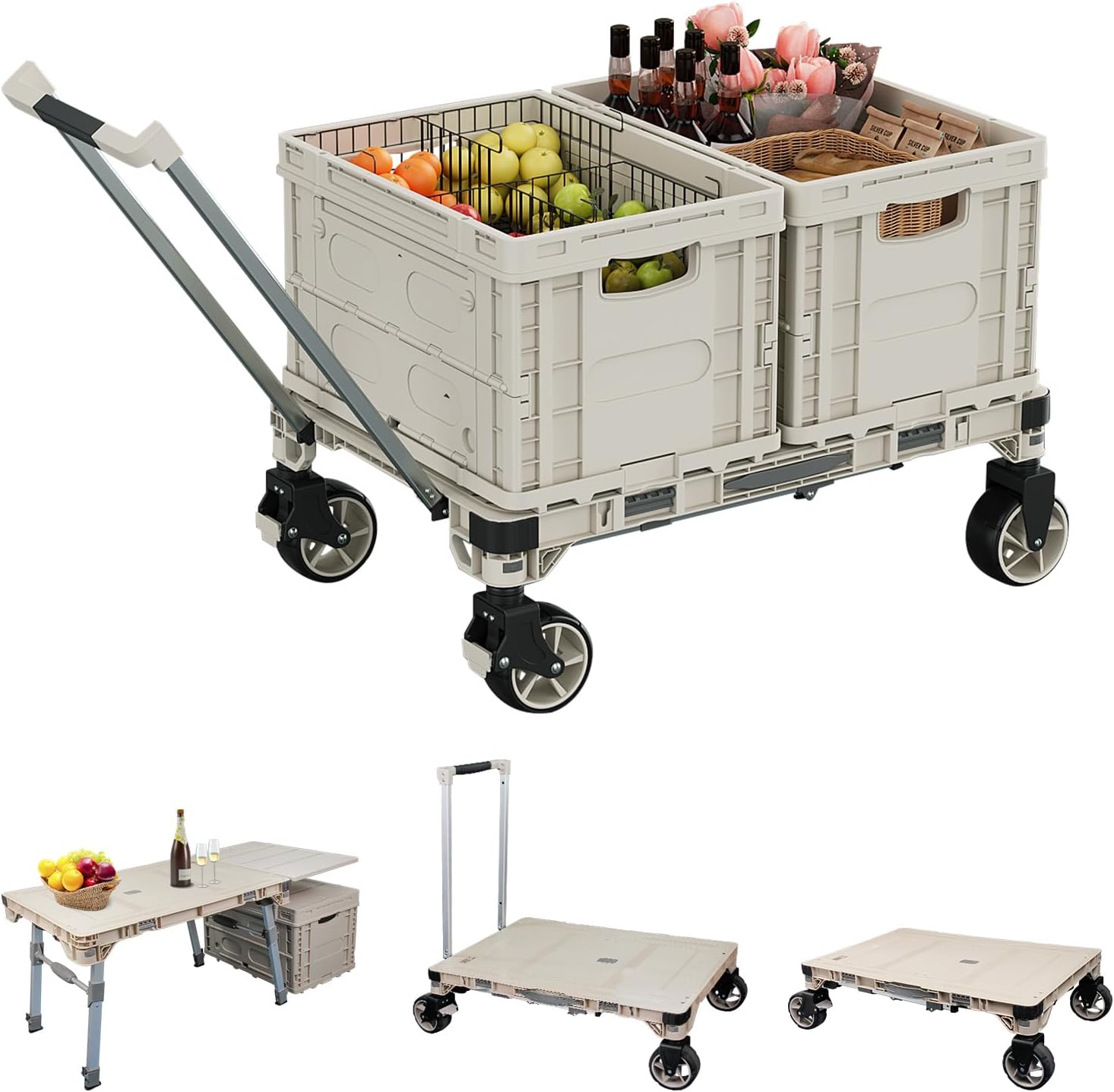3-Piece Camping Table and Cart Set (Includes 1 Cart and 2 Storage Boxes)