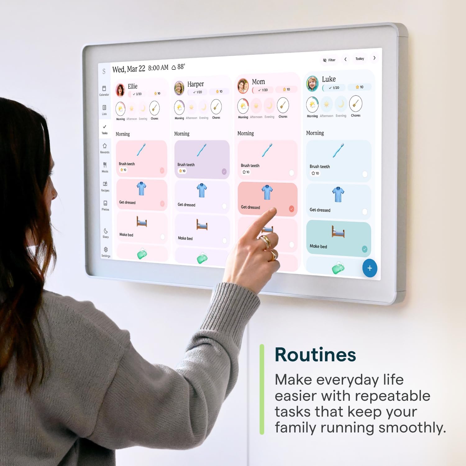 27-Inch Smart Digital Calendar & Chore Chart, Family Organizer with Interactive