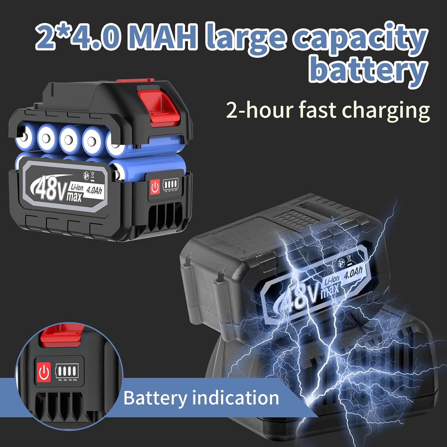 Cordless Impact Wrench, 3-Speed Cordless Impact Gun with 2pcs 4.0Mah Electric Impact Wrenches, 1000N.m (740ft) with 5 Sleeves, 1/2 High Torque Impact Wrench, Wrenches