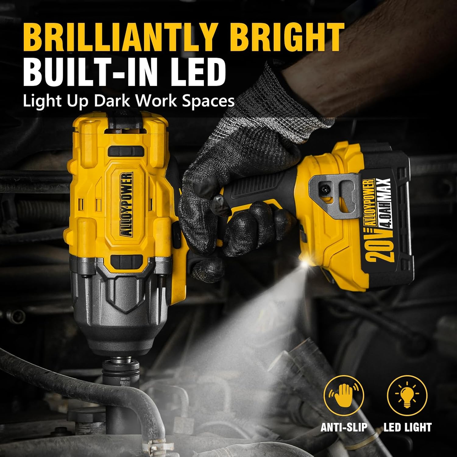 Cordless Brushless Impact Wrench, 1475 ft-lbs (2000N.m), 1/2 High Torque power impact gun, 3-Mode Speed, 4000mAh Battery