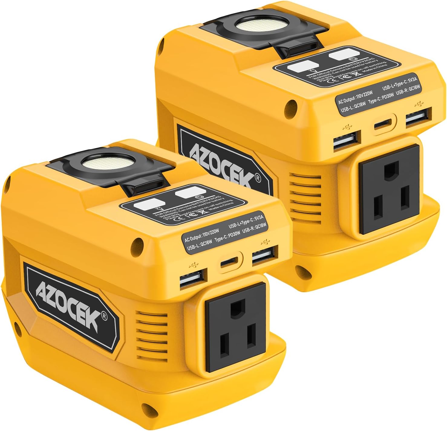 220W Power Inverter Compatible with 20V Battery(Battery not Included), DC 20V to AC 110V, 2 USB Ports & 1 Type-C Fast Charging, 400LM LED Work Light