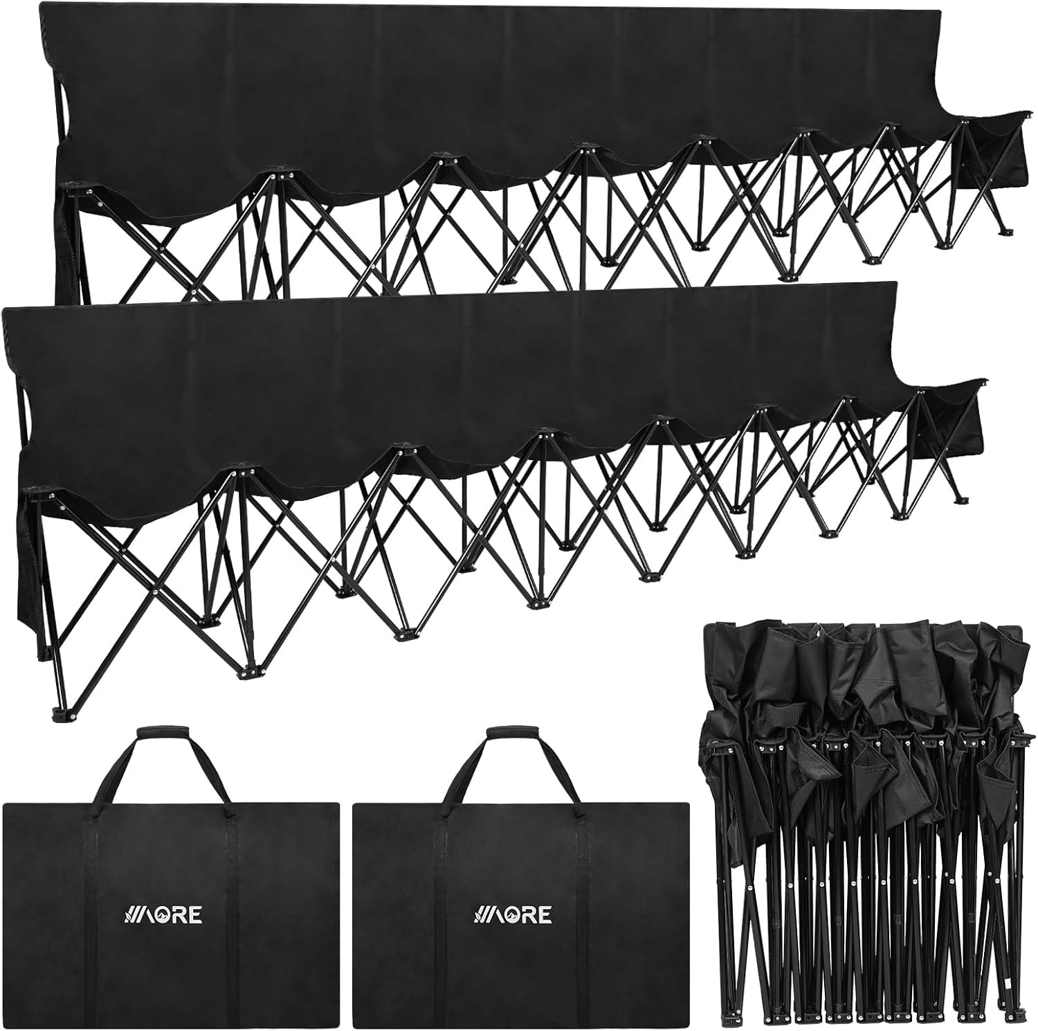 Portable Folding Sideline Bench – 8-Seat Outdoor Team Bench with Backrest & Carry Bag for Sports, Camping & Fishing, Blue