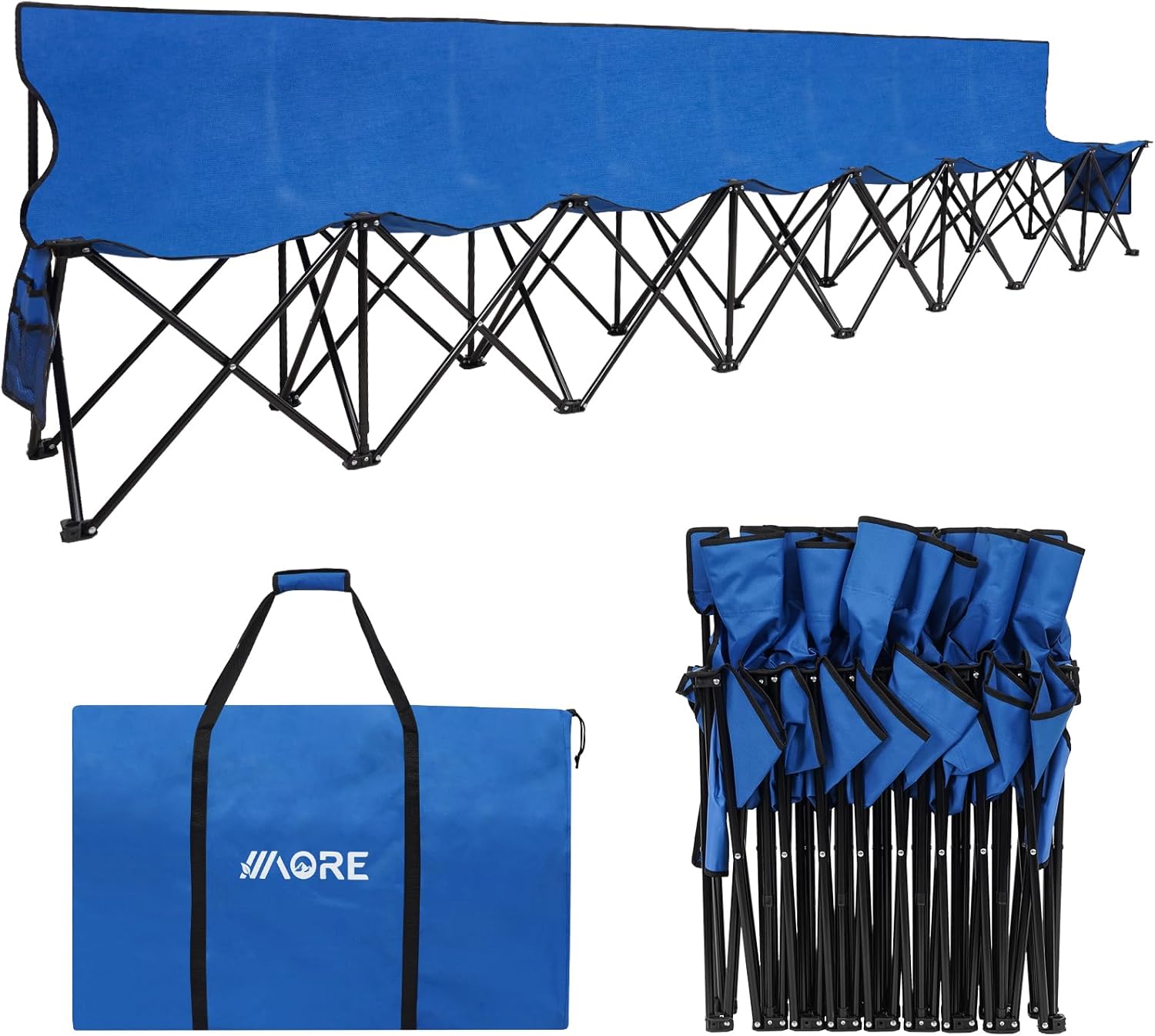 Portable Folding Sideline Bench – 8-Seat Outdoor Team Bench with Backrest & Carry Bag for Sports, Camping & Fishing, Blue