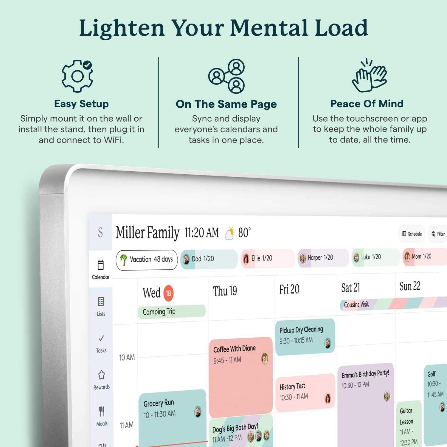 27-Inch Smart Digital Calendar & Chore Chart, Family Organizer with Interactive