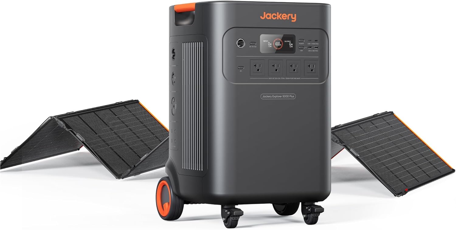 Solar Generator 5000 Plus with 500W(85Wx6) Solar Panels, 5040Wh LiFePO4 Battery Power Station, 120V/240V 7200W AC Output, Portable Generator for Home Battery Backup, Power Outages