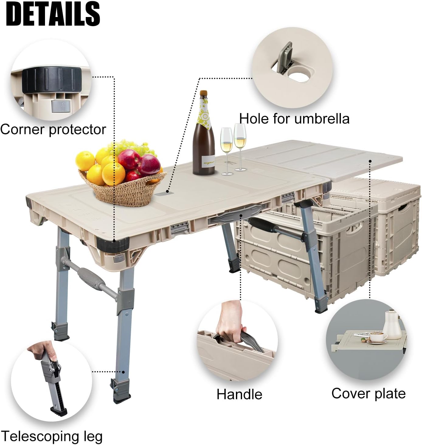 3-Piece Camping Table and Cart Set (Includes 1 Cart and 2 Storage Boxes)