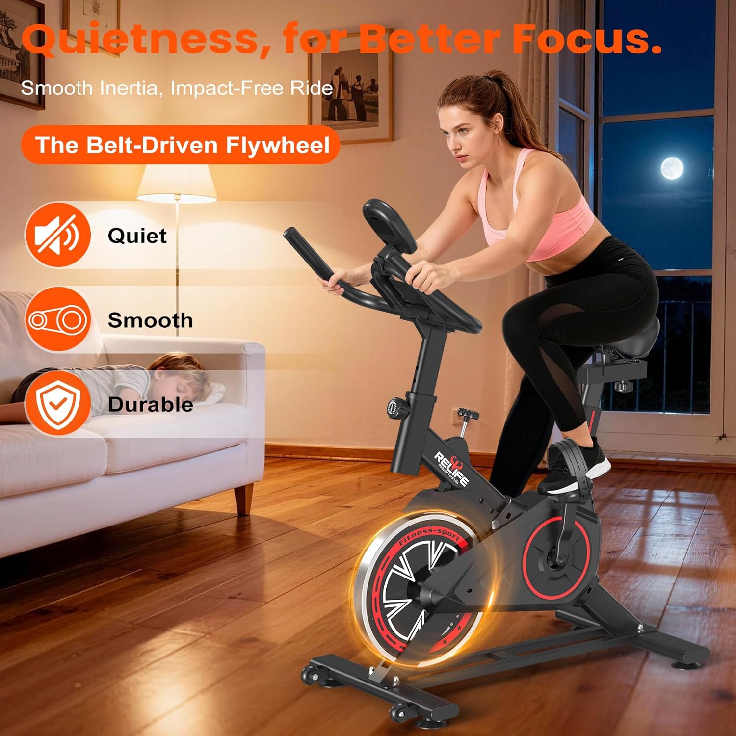 Stationary Exercise Bike – Silent Belt Drive Indoor Cycling Bike with Adjustable Resistance, Comfort Seat & LCD Monitor