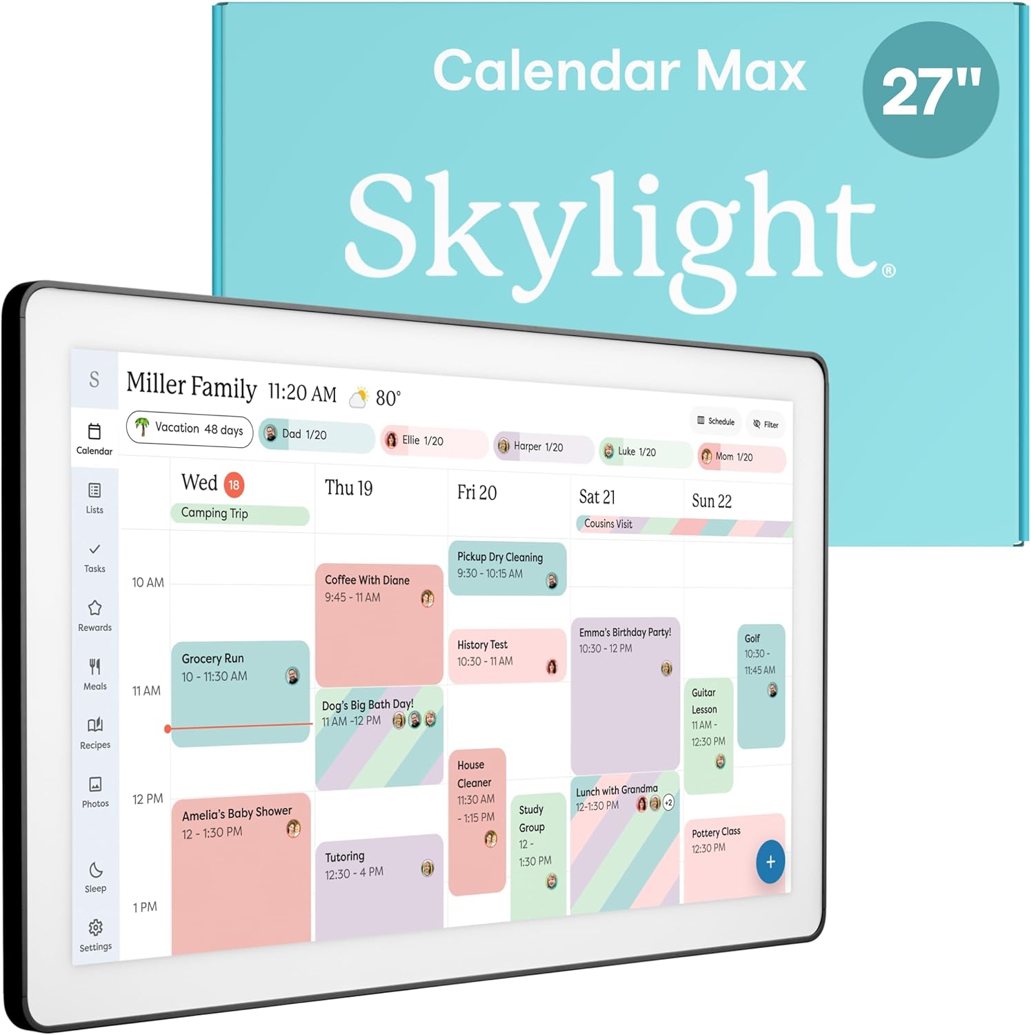 27-Inch Smart Digital Calendar & Chore Chart, Family Organizer with Interactive