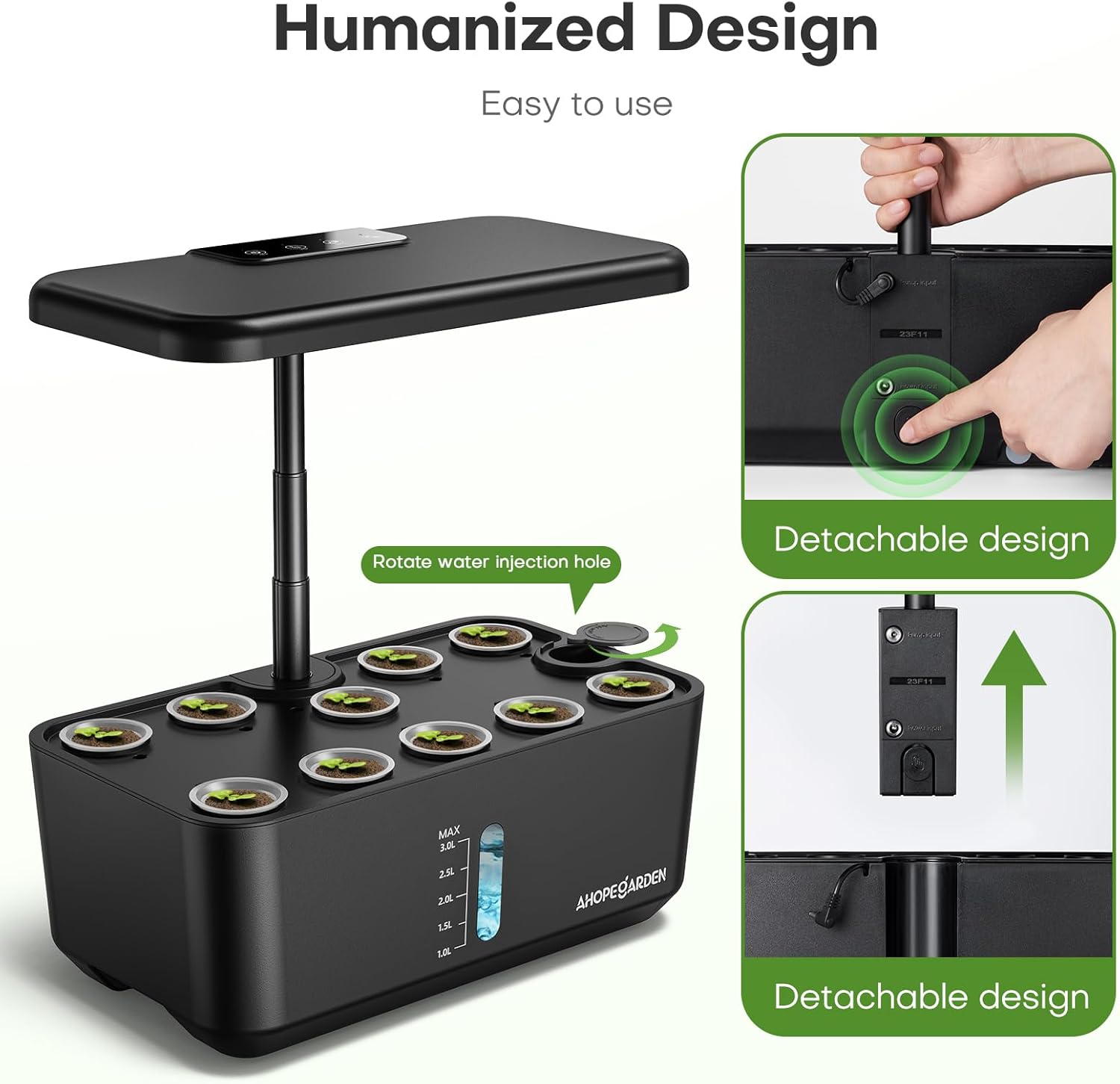 Indoor Garden Hydroponics Growing System: 10 Pods Plant Germination Kit Herb Vegetable Growth Lamp Countertop with LED Grow Light