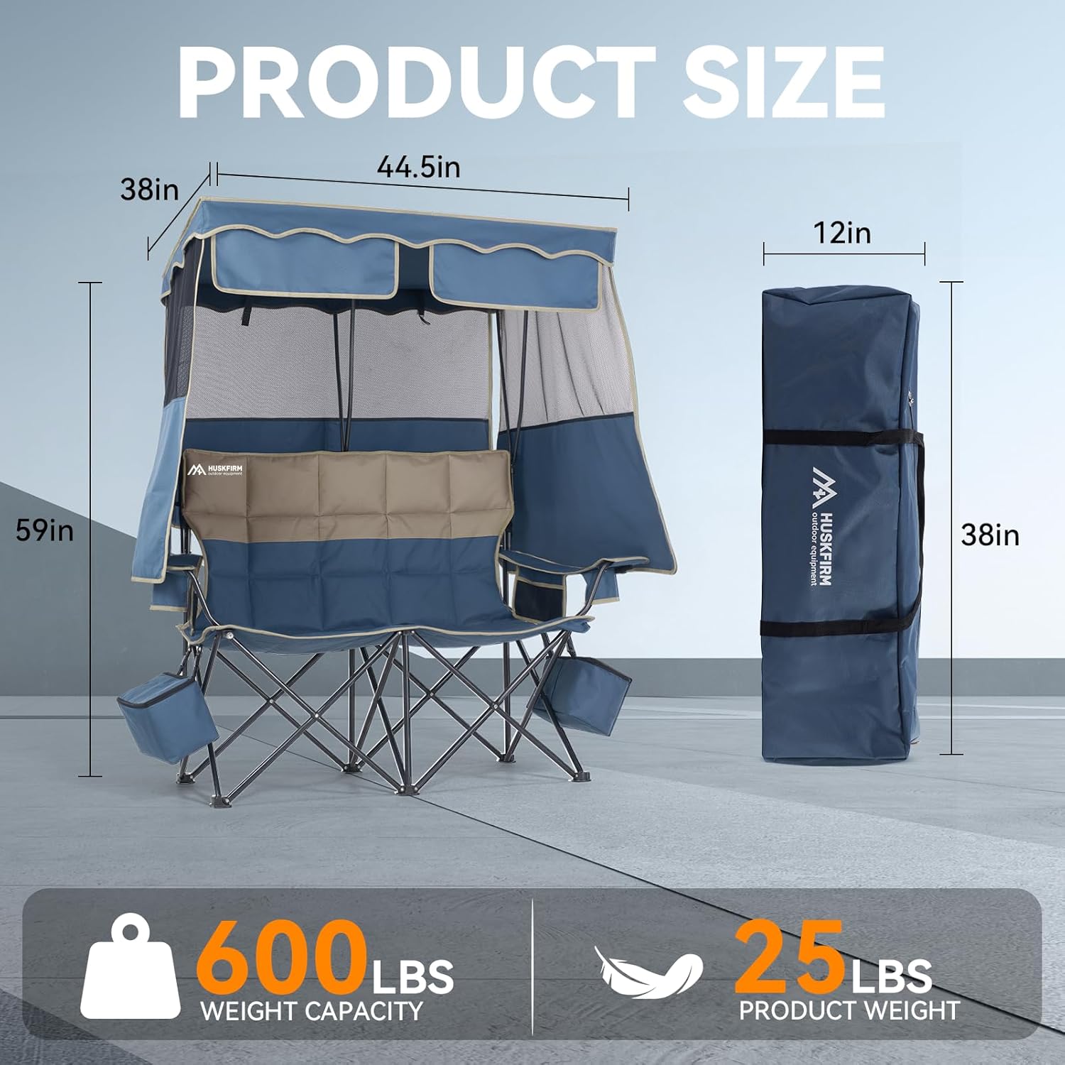 Double Beach Chair With Canopy Shade Camping Chair With Canopy Oversized Double Camping Chair With Canopy Folding Loveseat Chair With Two Cup Holders and Cooler Bag For Camping,Beach, Fishing