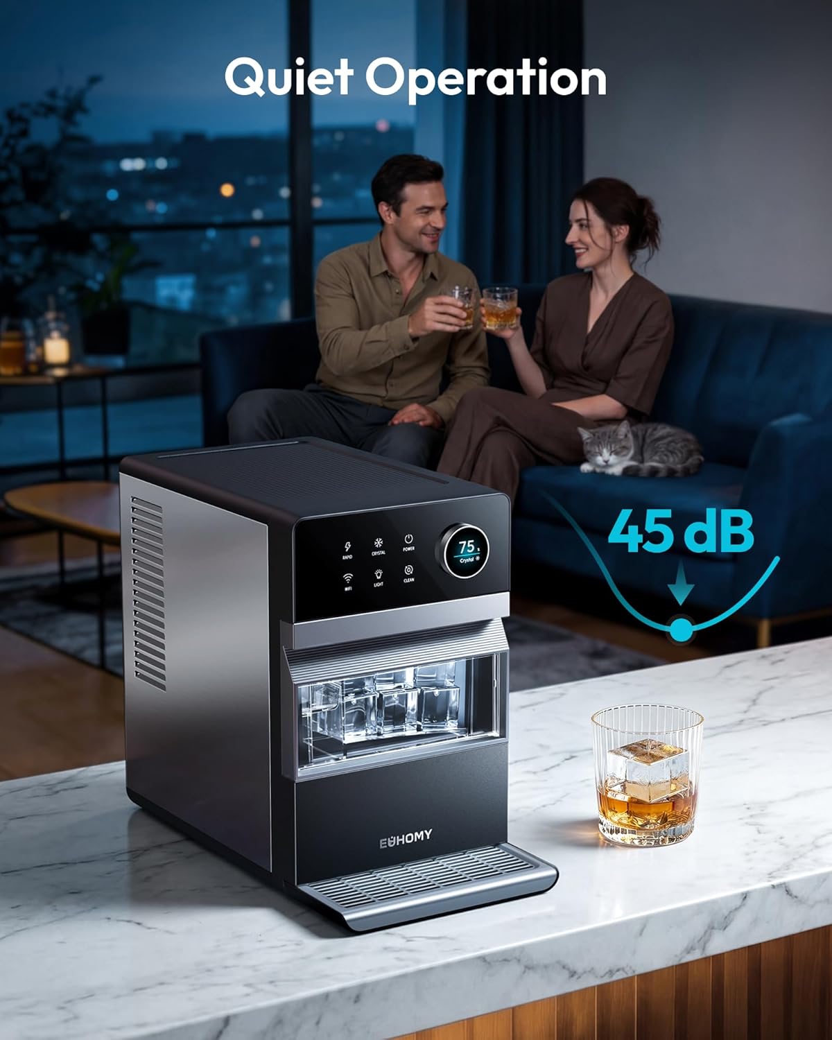 2'' Clear Ice Cube Maker Countertop with APP, 2 Square Ice Ready in 27 Mins for Whiskey, Slow-Melting & Self-Cleaning, 110 Pcs/Day, 24H Timer, Clear Ice Maker with Ice Tong for Home/Bar/Party
