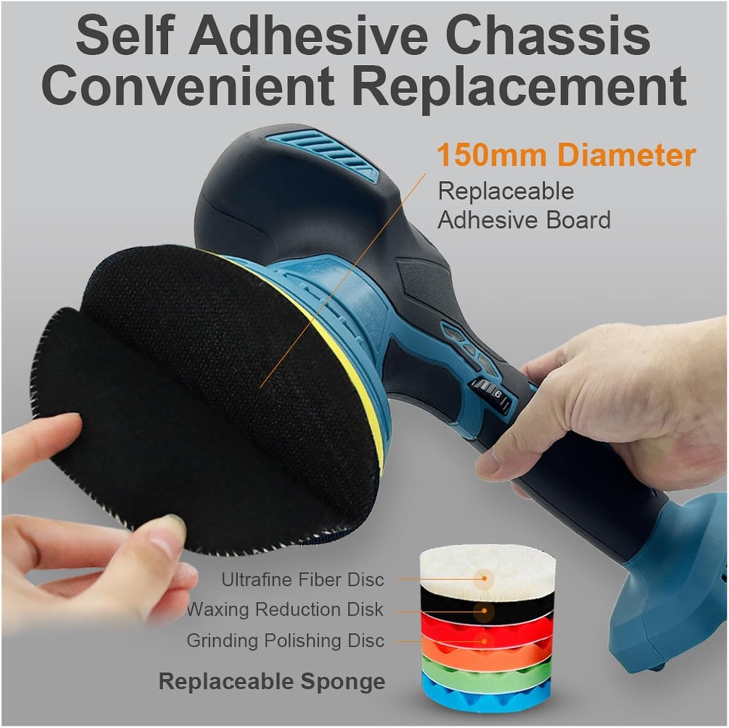 Polishing Machine Orbital Sander Cordless Car Polisher 6 Gears Electric Auto Polishing Cleaning Metal Waxing Wood Sanding Rust Removal Tool for Sanding, Polishing(NO Battery NO Plug)
