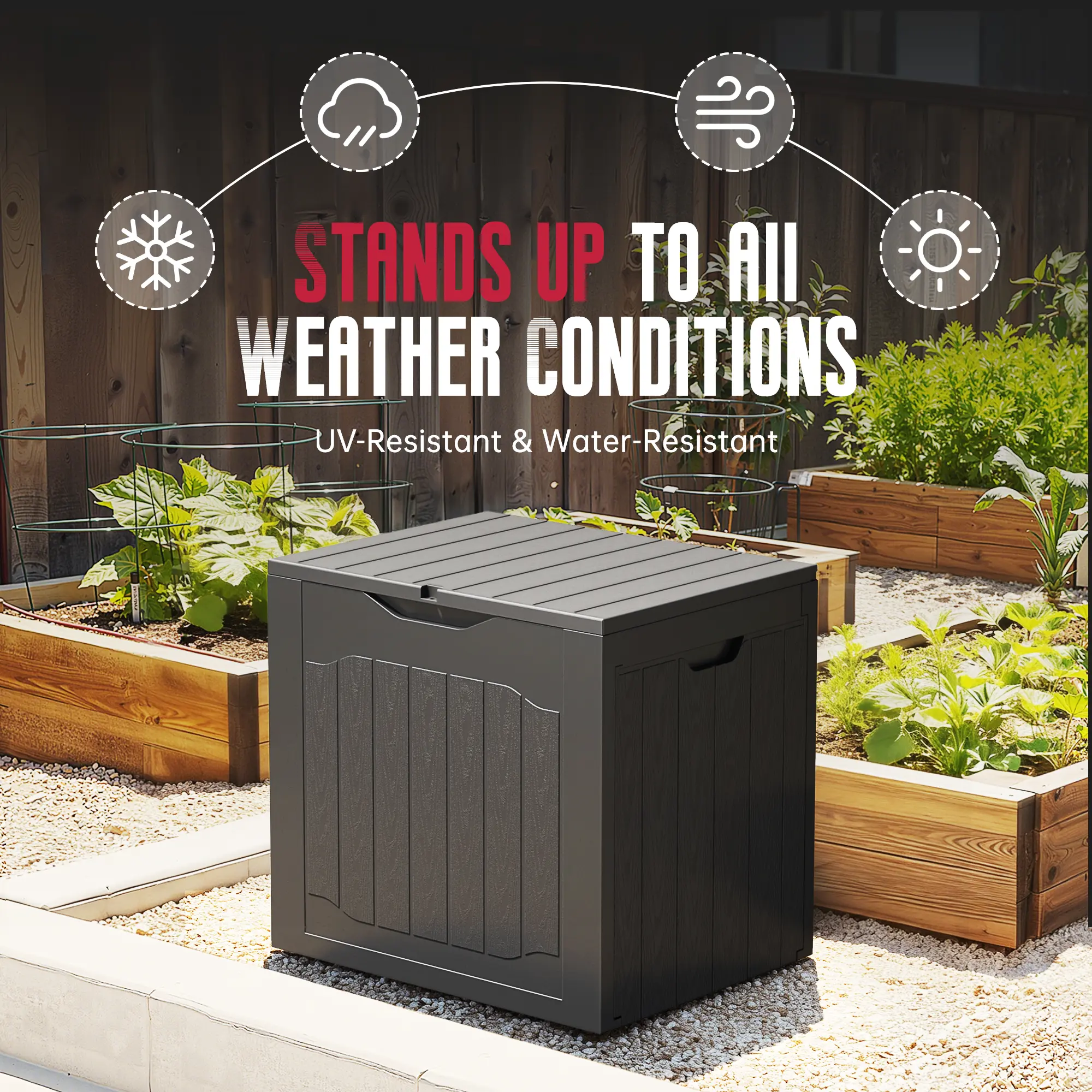 Outdoor Storage Box 35 Gallon Patio Deck Box with Handles, Patio Storage Deck Boxes Garden Resin Deck Storage Container Lockable Storage Box