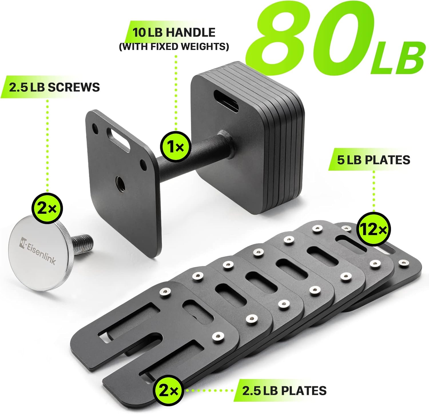 Adjustable Dumbbell Set, 10-50/80lb, 5lb Increments, Quick-Lock Square Weight Dumbbells for Home Gym Fitness (50/80lb×2)