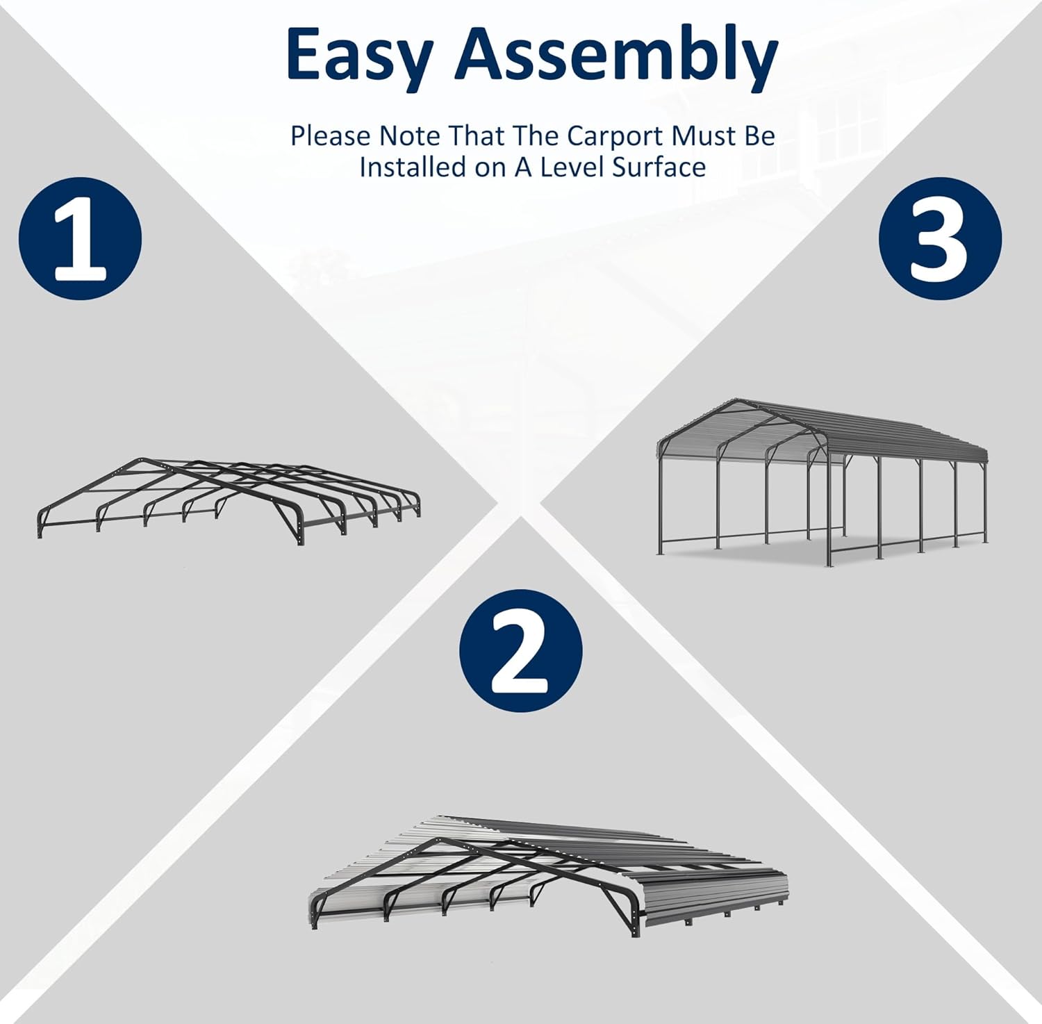 Heavy Duty Car Port Canopy with Reinforced Base and Galvanized Steel Roof & Frame, 2 Car Garage Shelter for Car, Boats and Trucks