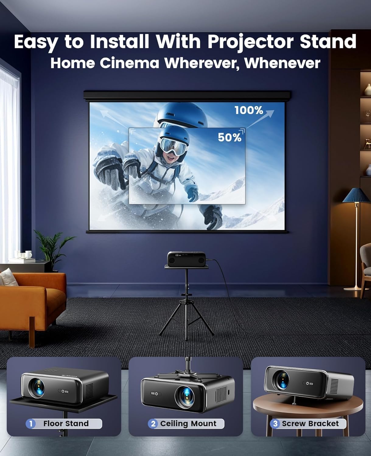 Smart 4K Outdoor Projector with WiFi & Bluetooth, Built-in Apps, Dolby Audio & Auto Focus