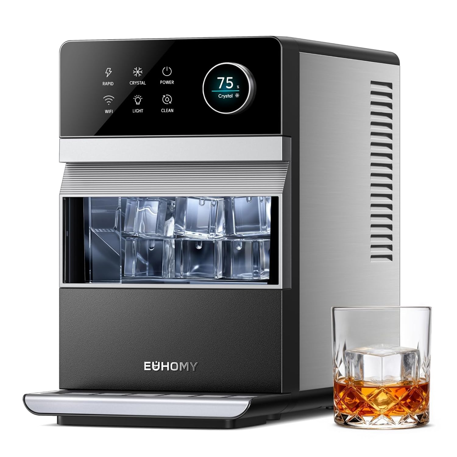 2'' Clear Ice Cube Maker Countertop with APP, 2 Square Ice Ready in 27 Mins for Whiskey, Slow-Melting & Self-Cleaning, 110 Pcs/Day, 24H Timer, Clear Ice Maker with Ice Tong for Home/Bar/Party
