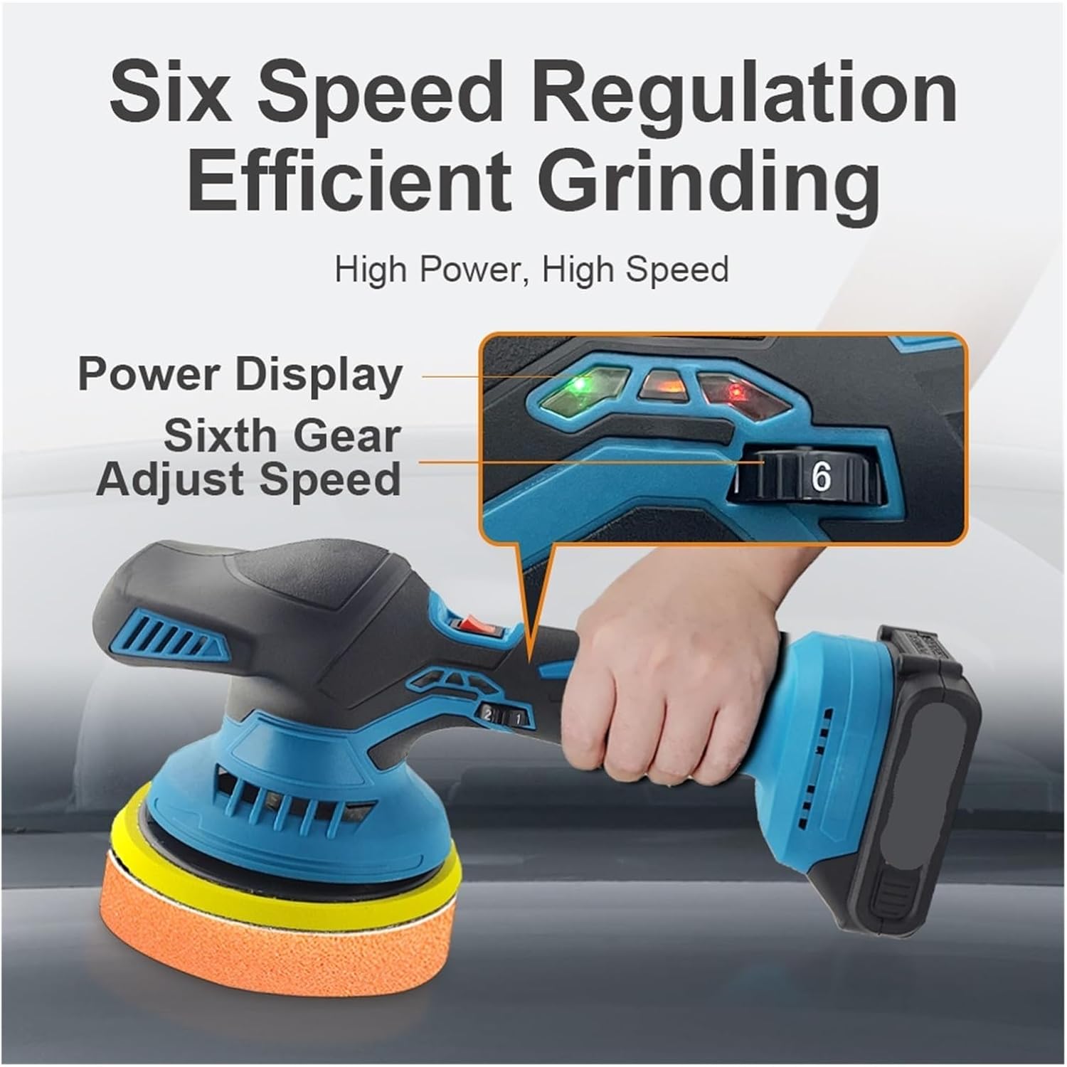 Polishing Machine Orbital Sander Cordless Car Polisher 6 Gears Electric Auto Polishing Cleaning Metal Waxing Wood Sanding Rust Removal Tool for Sanding, Polishing(NO Battery NO Plug)