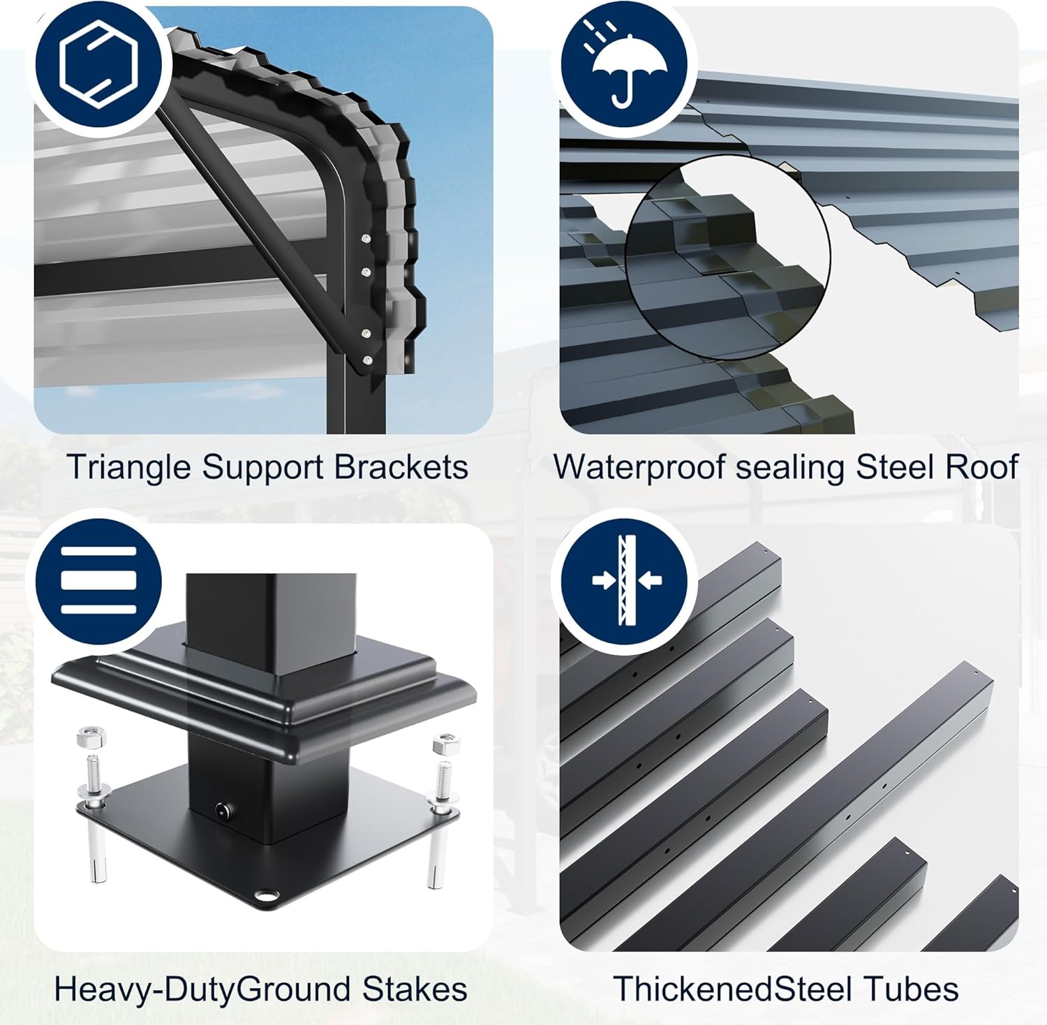 Heavy Duty Car Port Canopy with Reinforced Base and Galvanized Steel Roof & Frame, 2 Car Garage Shelter for Car, Boats and Trucks