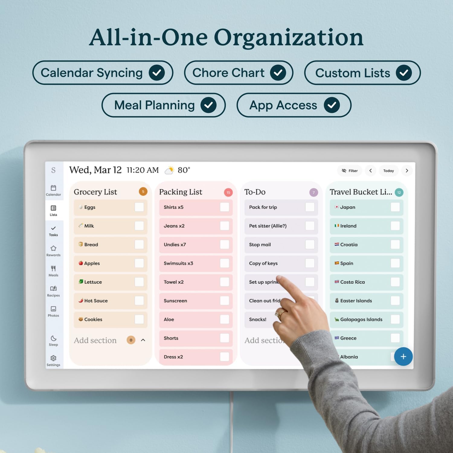 27-Inch Smart Digital Calendar & Chore Chart, Family Organizer with Interactive