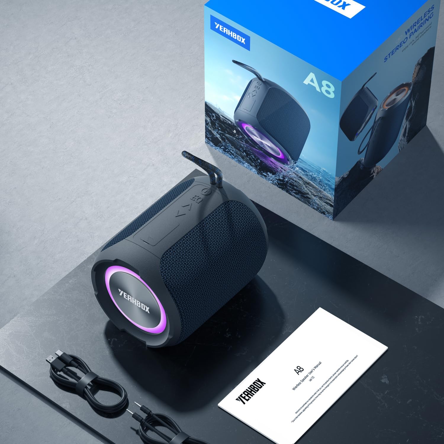 Portable Bluetooth Speaker, Bluetooth 5.3 40W Wireless Stereo with Deep Bass, RGB Lights, IPX7 Waterproof, Long-Lasting Battery, TWS Pairing for Outdoor, Party, Shower & Home