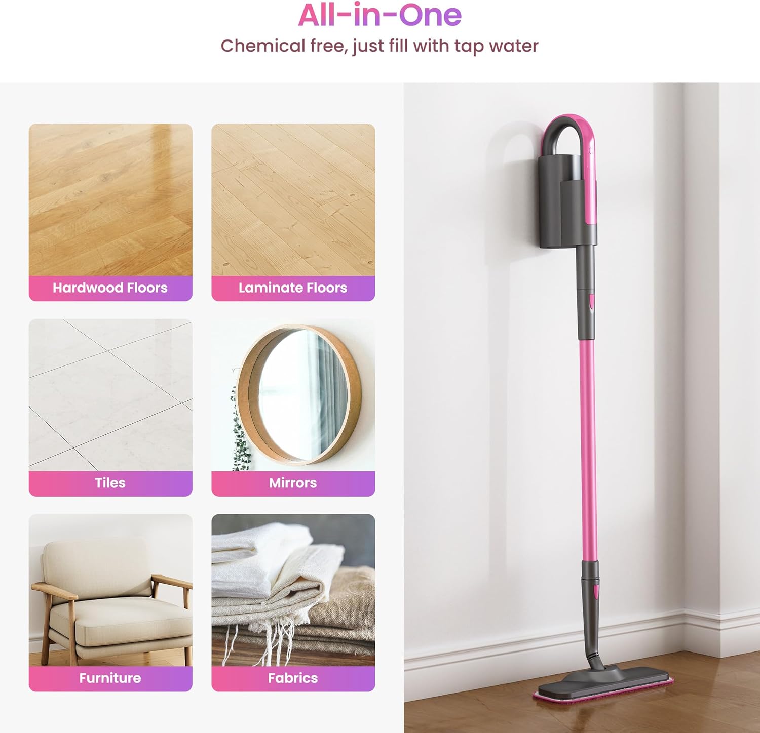 Steam Mop Cleaner with Detachable Handheld Steamer for Cleaning Hardwood, Laminate Floor, Tiles and Grout, with 14-in-1 Multi-purpose Accessories and Washable Microfiber Pads