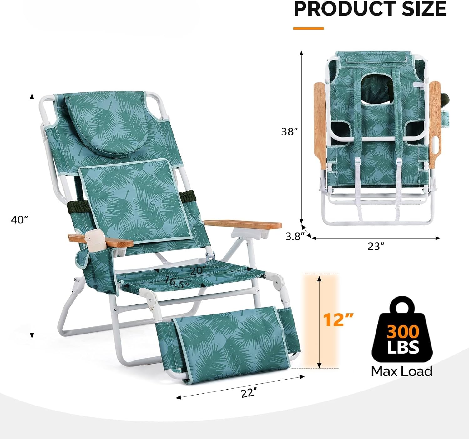 3-in-1 Beach & Tanning Chair – Reclining Lounge with Face Hole, Footrest, Cup Holder & Storage Pocket