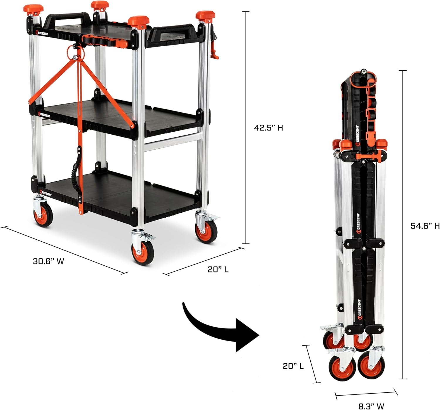 3 Shelf Heavy Duty Folding Jobsite Cart - 300-lb Capacity