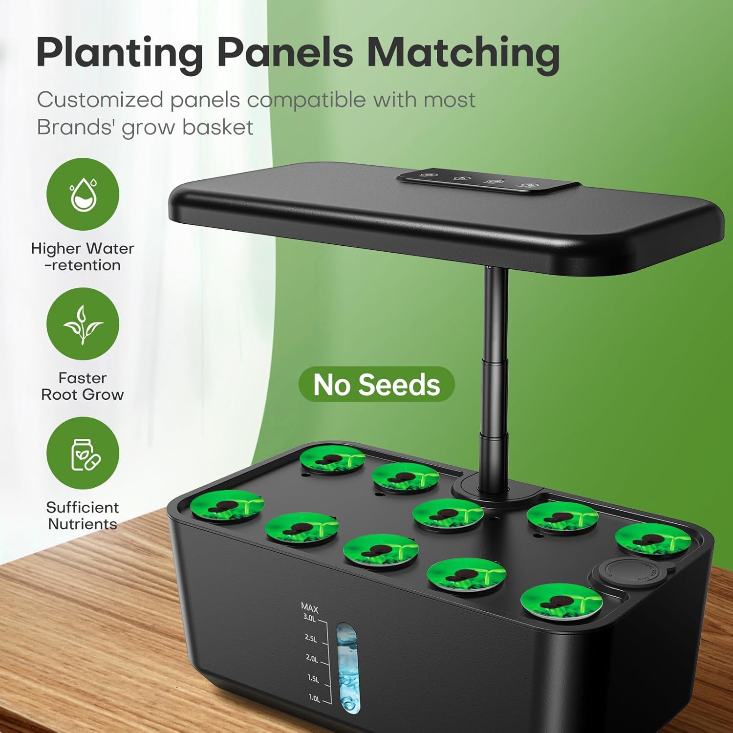 Indoor Garden Hydroponics Growing System: 10 Pods Plant Germination Kit Herb Vegetable Growth Lamp Countertop with LED Grow Light