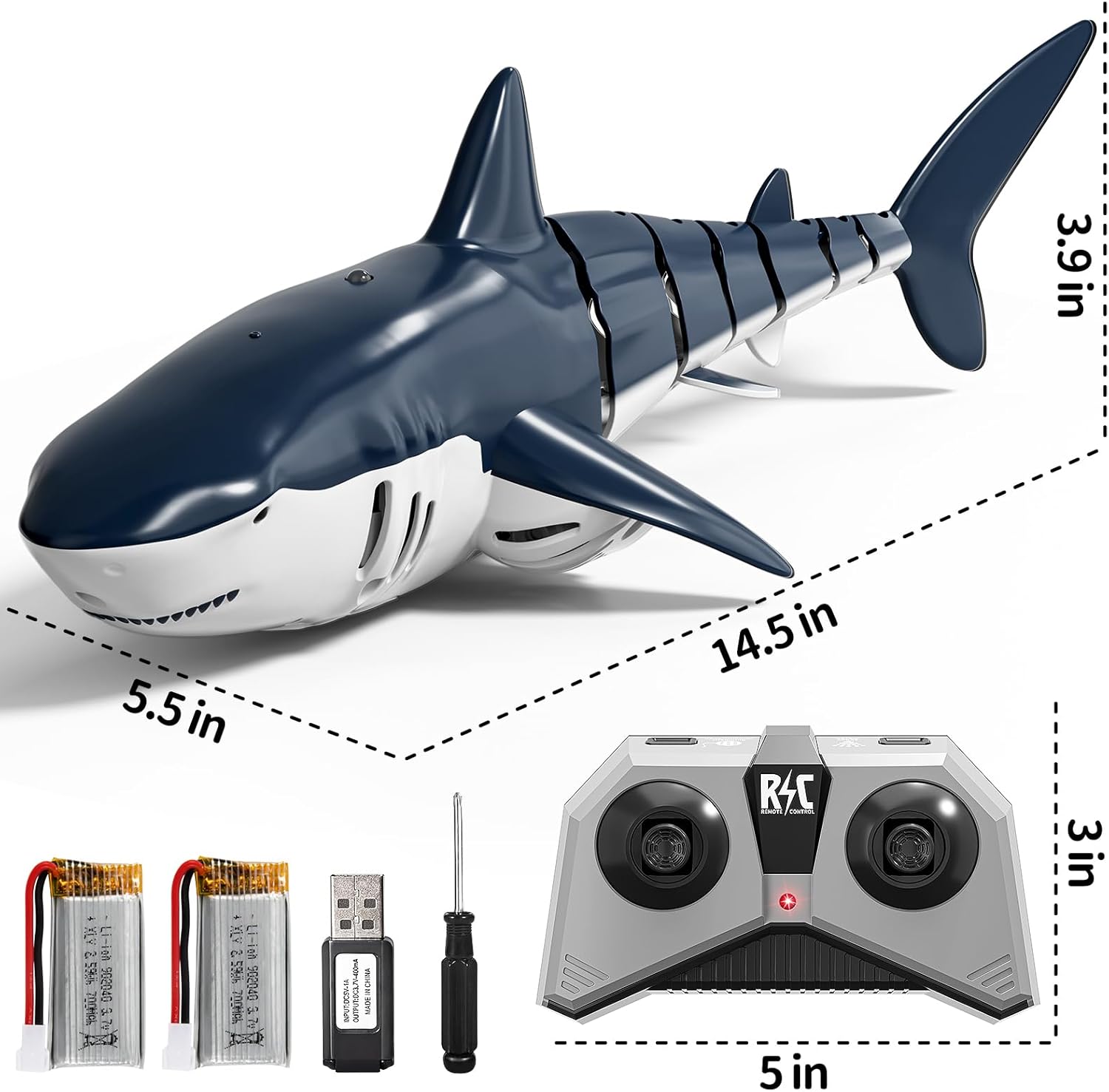 2.4GHz Remote Control Shark Toys for Boys,1:18 Scale High Simulation Shark Toys with Light & Spray, RC Sharks for Pools & Lakes, Toy Shark Boat Gift for 6 7 8 9 10 Year Old Kids Boys Girls