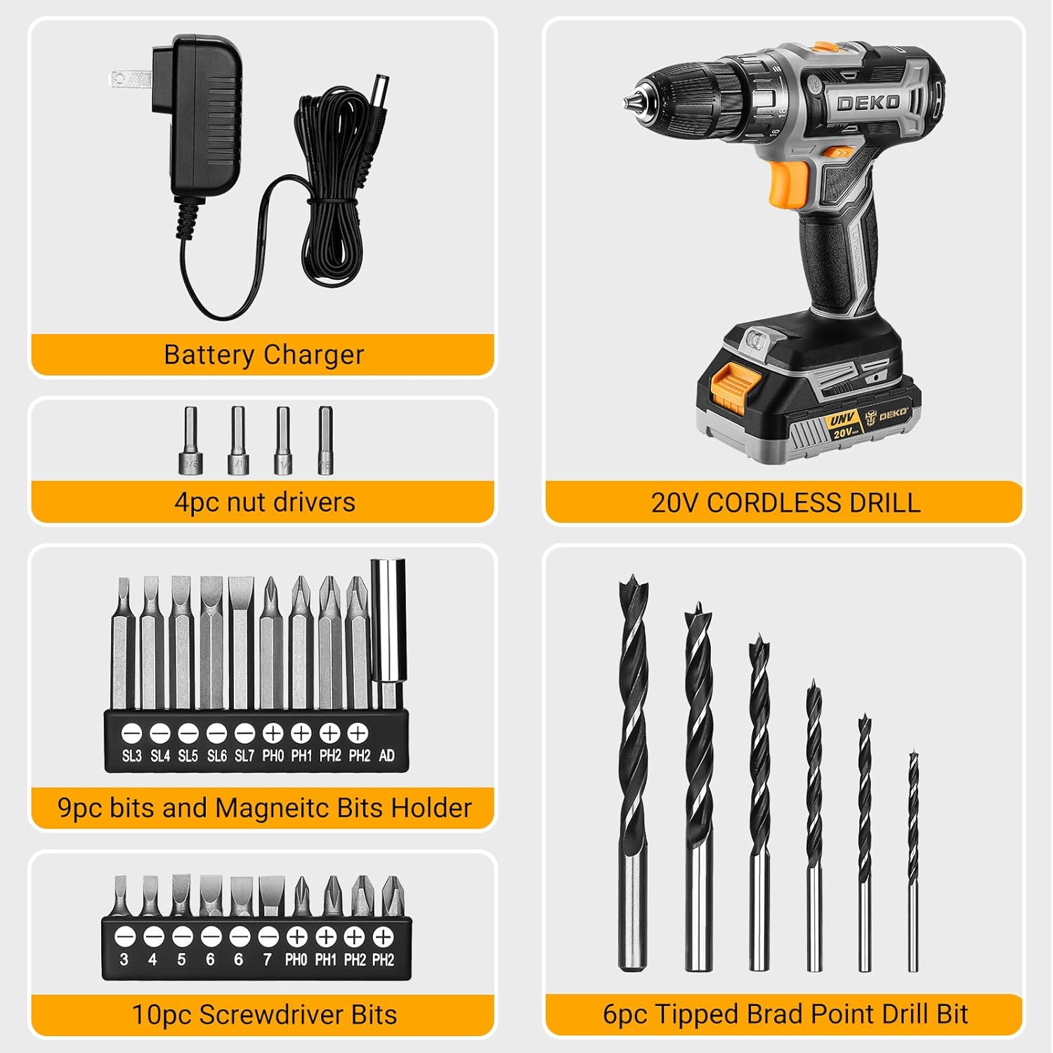 Cordless Drill Tool Kit Set: 20V Power Drill Tool Box with Battery Electric Drill Driver for Men Home Hand Repair Basic Toolbox Tools Sets Drills Case