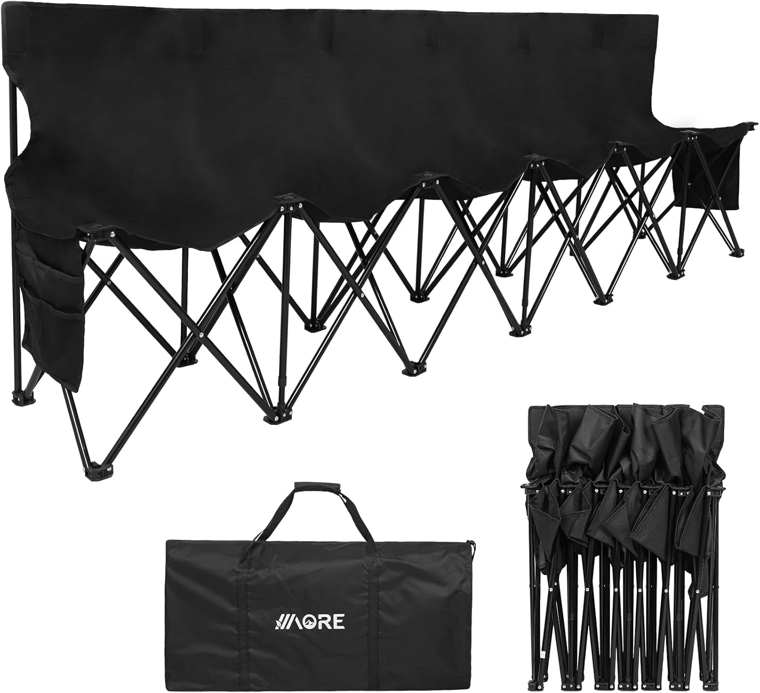 Portable Folding Sideline Bench – 8-Seat Outdoor Team Bench with Backrest & Carry Bag for Sports, Camping & Fishing, Blue